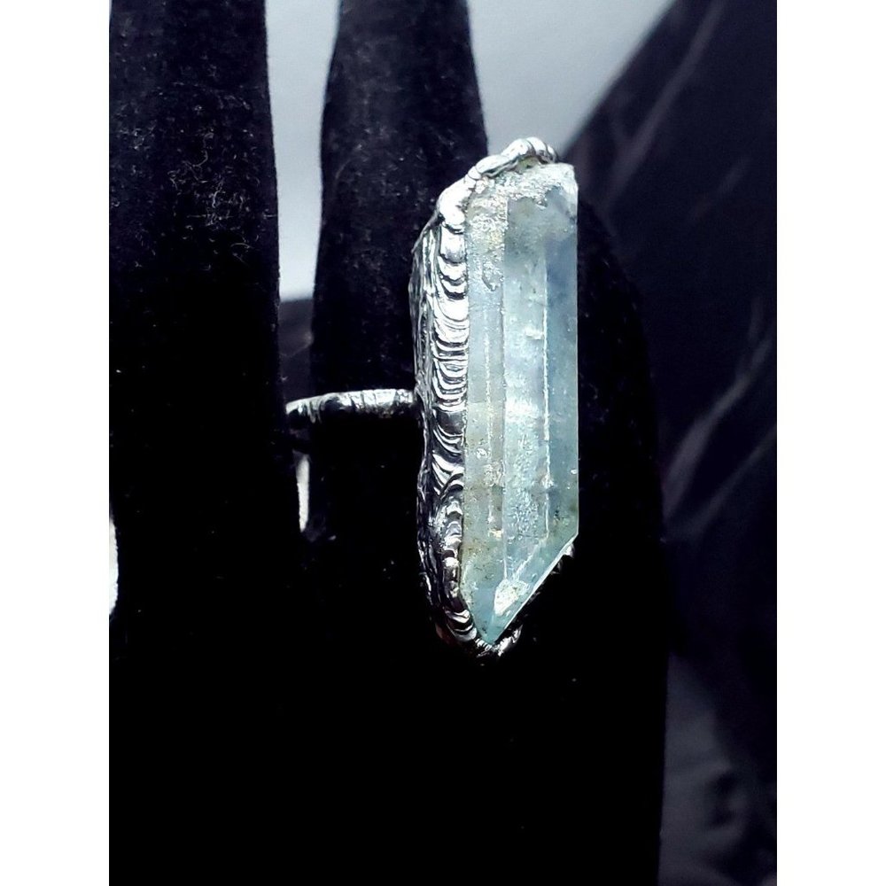 Blue Aura Quartz Crystal Statement Ring Goth Silv… - image 4